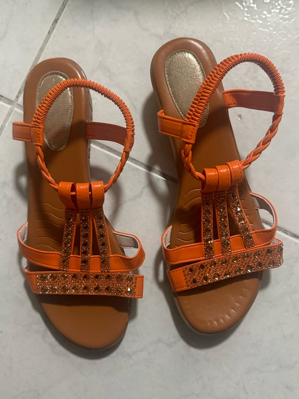 Orange Braided Strap Jeweled Sandals size 10.5